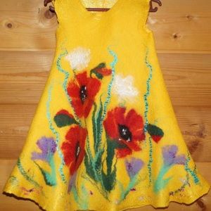Hand-made wool yellow dress 2-4T